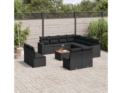 Set de sofás de jardín 12 piezas cojines ratán sintético negro Domiona-domiona