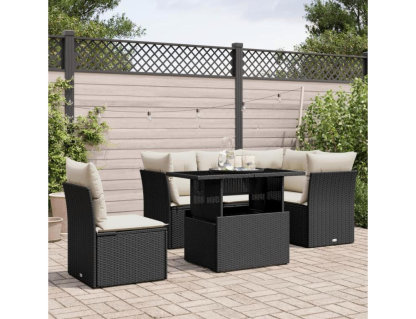 Set de sofás de jardín 6 piezas y cojines ratán sintético negro Domiona-domiona