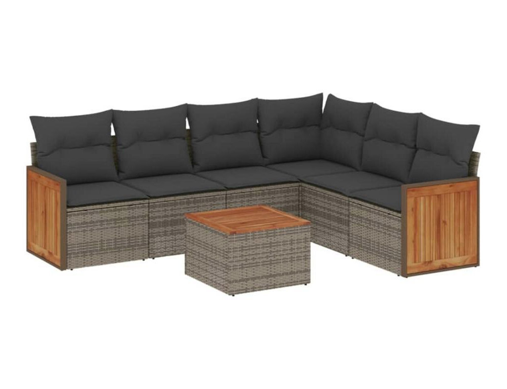 Set de sofás de jardín 7 piezas con cojines ratán PE gris Domiona-domiona