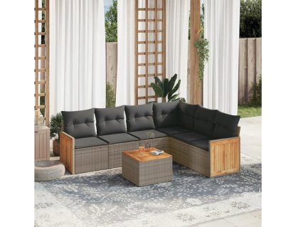 Set de sofás de jardín 7 piezas con cojines ratán PE gris Domiona-domiona