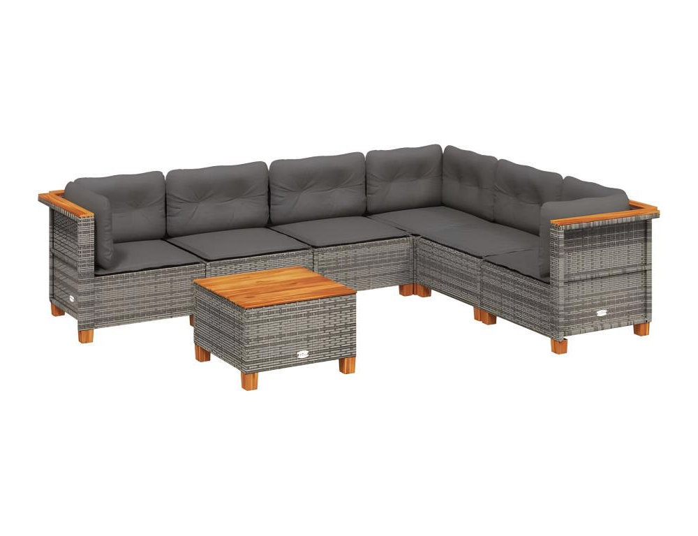 Set de sofás de jardín 7 pzas con cojines ratán sintético gris Domiona-domiona