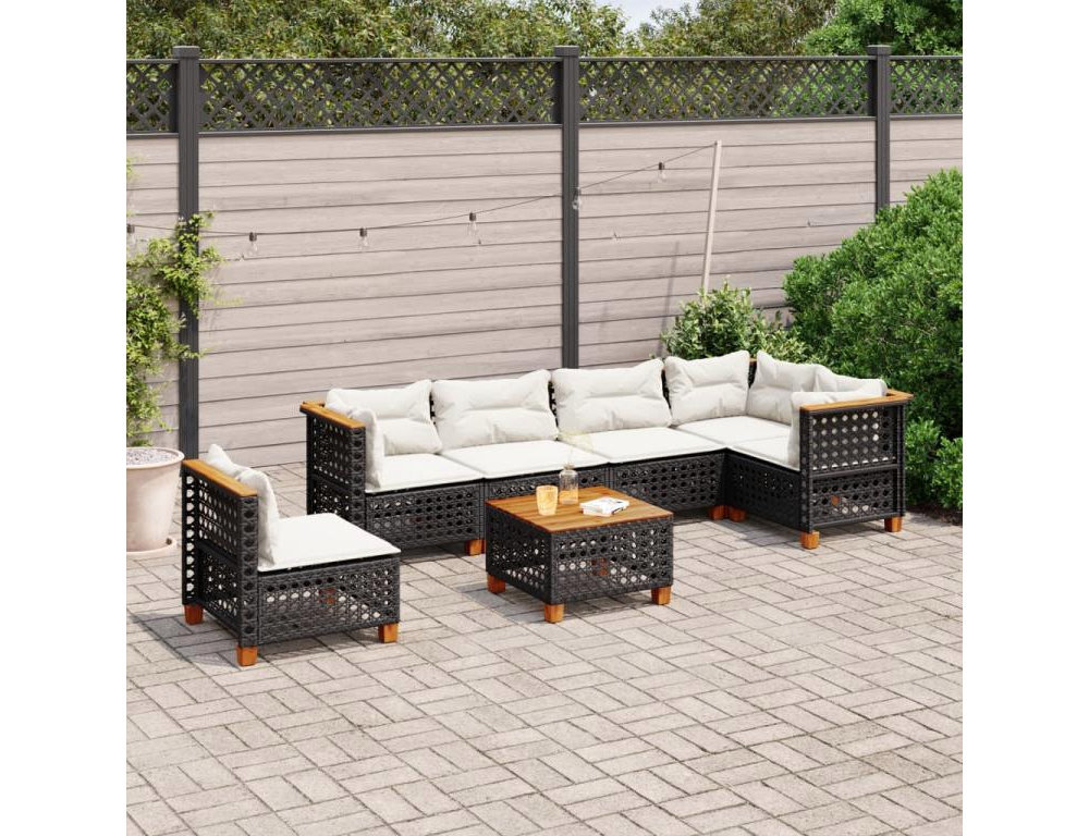 Set de sofás de jardín 7 pzas con cojines ratán sintético negro Domiona-domiona