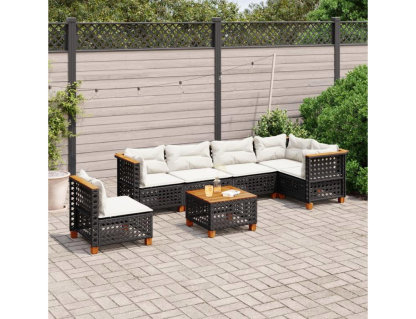 Set de sofás de jardín 7 pzas con cojines ratán sintético negro Domiona-domiona