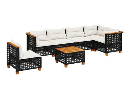 Set de sofás de jardín 7 pzas con cojines ratán sintético negro Domiona-domiona