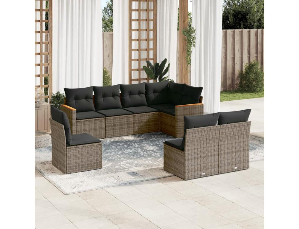 Set de sofás de jardín 8 piezas y cojines ratán sintético gris Domiona-domiona