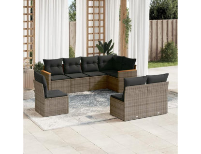 Set de sofás de jardín 8 piezas y cojines ratán sintético gris Domiona-domiona