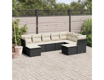 Set de sofás de jardín 8 piezas y cojines ratán sintético negro Domiona-domiona