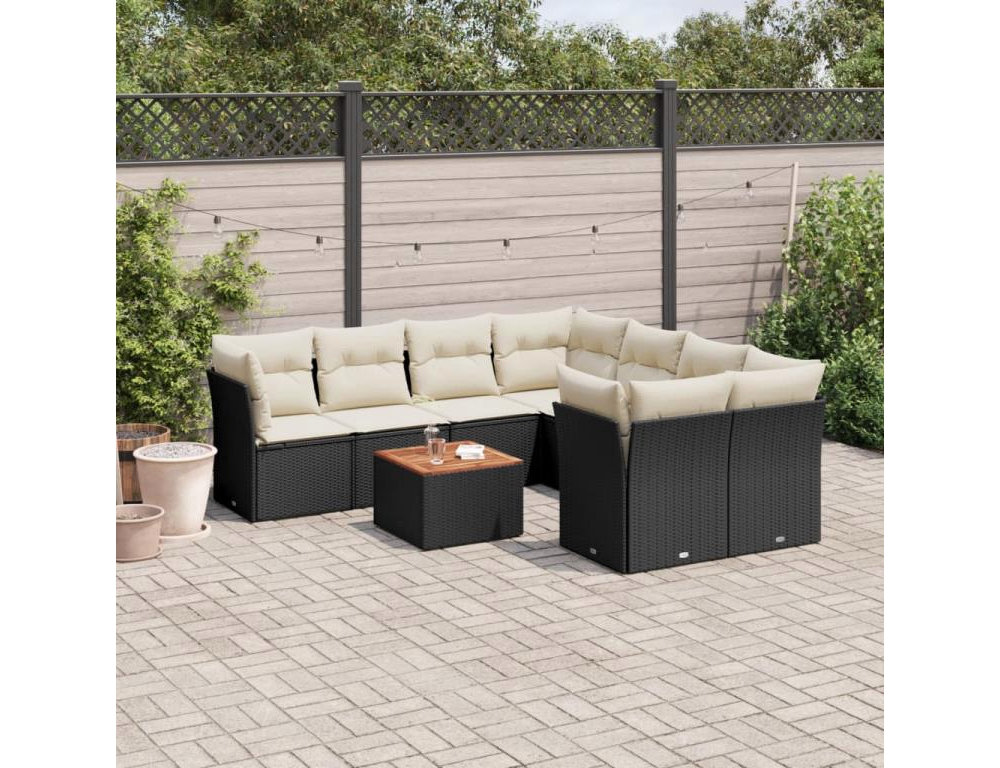 Set de sofás de jardín 8 piezas y cojines ratán sintético negro Domiona-domiona