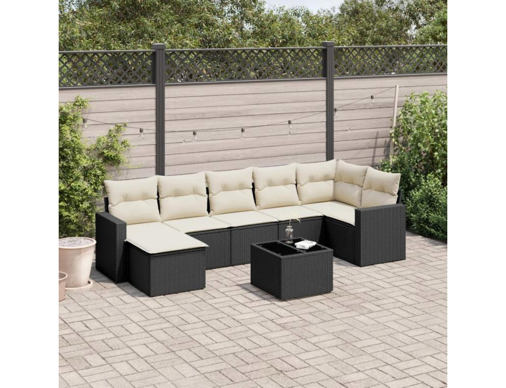 Set de sofás de jardín 8 piezas y cojines ratán sintético negro Domiona-domiona