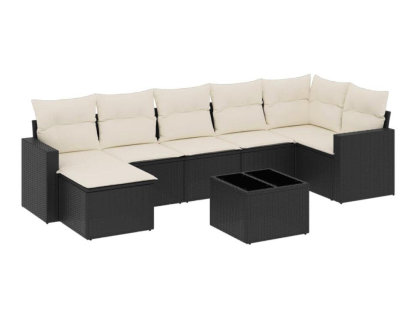 Set de sofás de jardín 8 piezas y cojines ratán sintético negro Domiona-domiona