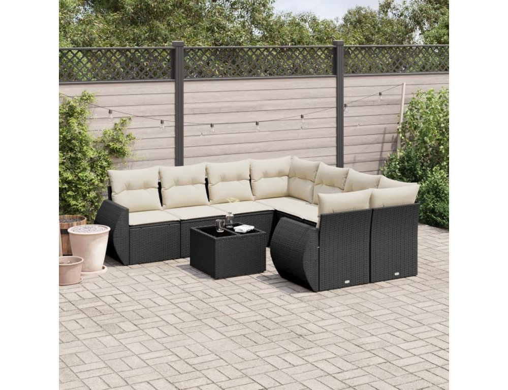 Set de sofás de jardín 8 piezas y cojines ratán sintético negro Domiona-domiona