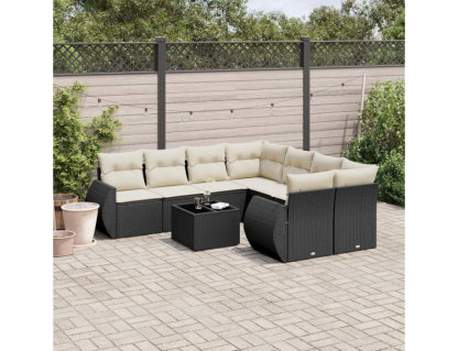 Set de sofás de jardín 8 piezas y cojines ratán sintético negro Domiona-domiona