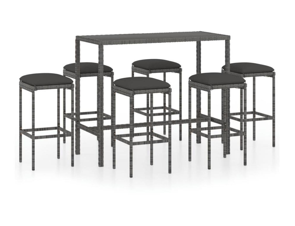 Set muebles bar jardín 7 piezas y cojines ratán sintético gris Domiona-domiona