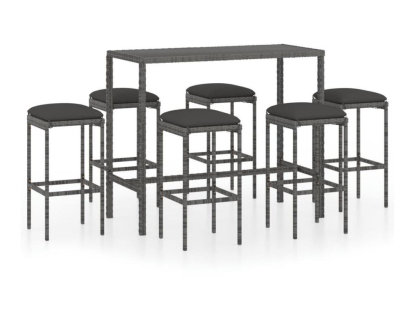 Set muebles bar jardín 7 piezas y cojines ratán sintético gris Domiona-domiona
