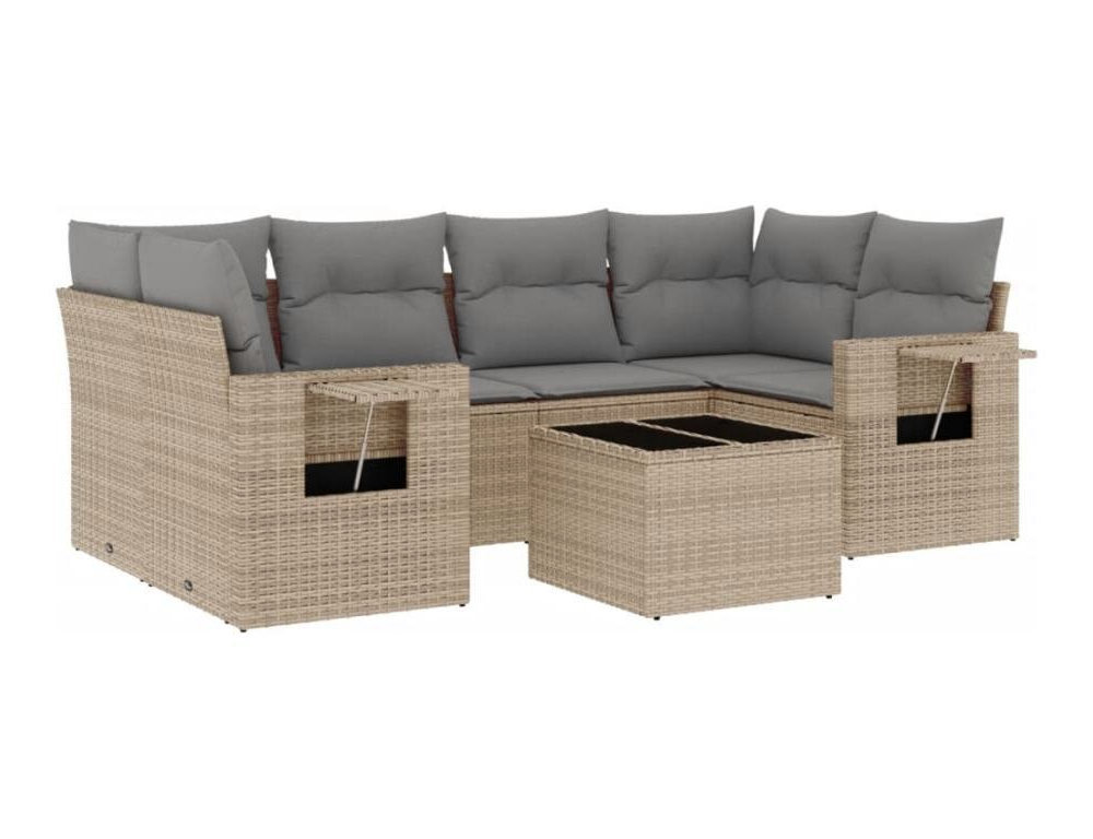Set sofás de jardín 7 piezas y cojines ratán sintético beige Domiona-domiona