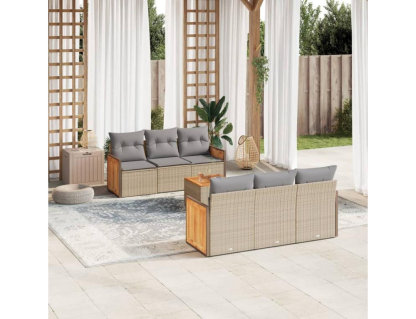 Set sofás de jardín 7 piezas y cojines ratán sintético beige Domiona-domiona