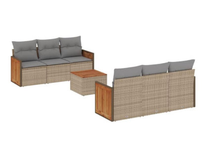 Set sofás de jardín 7 piezas y cojines ratán sintético beige Domiona-domiona