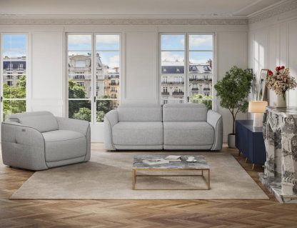 Sillón reclinable eléctrico de tela gris claro Domiona-domiona