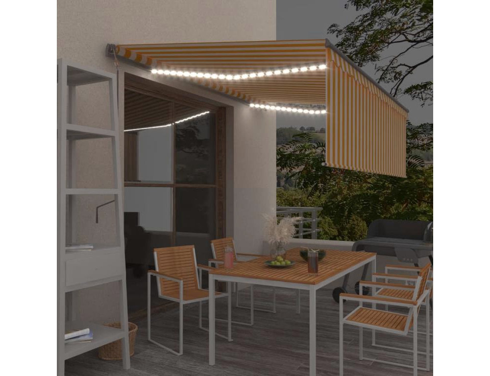 Toldo automático con sensor de viento LED 4,5x3m Amarillo blanco Domiona-domiona