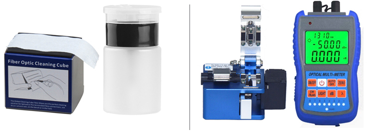 Optical Fiber Tools Kit incudes FIBER CABLE JACKET REMOVER, UNIVERSAL ASSEMBLY TOOLS, CLEANING