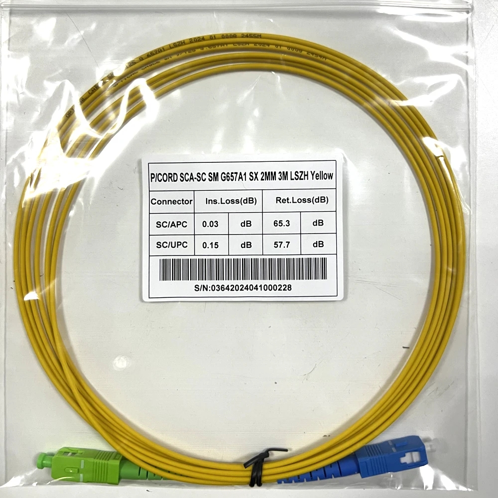 Fiber Patch Cord Optical Cable Fibre Jumper with SC APC to SC UPC Connector G657A1 Single Mode Fiber LSZH 0.5m 1m 3m 5m 10m Long