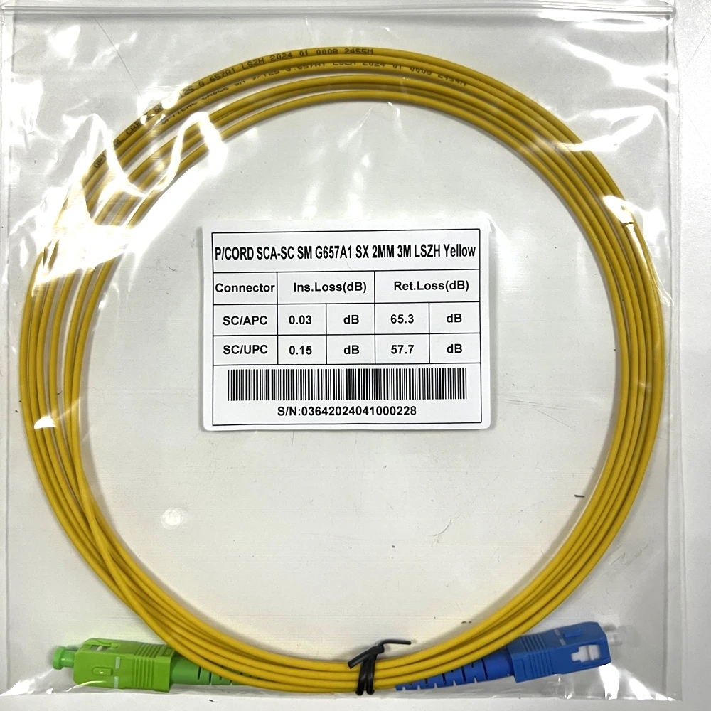 Fiber Patch Cord Optical Cable Fibre Jumper with SC APC to SC UPC Connector G657A1 Single Mode Fiber LSZH 0.5m 1m 3m 5m 10m Long
