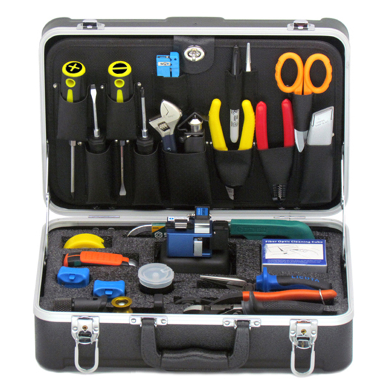 Optical Fiber Tools Kit incudes FIBER CABLE JACKET REMOVER, UNIVERSAL ASSEMBLY TOOLS, CLEANING