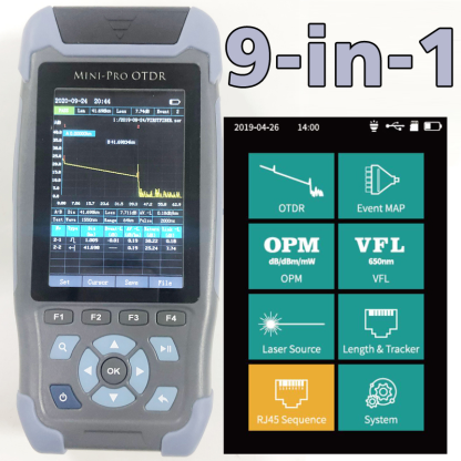FF-980REV mini pro OTDR Reflectometer 9 functions in 1 device OPM OLS VFL Event Map RJ45 Ethernet Cable Sequence Distance Tracker