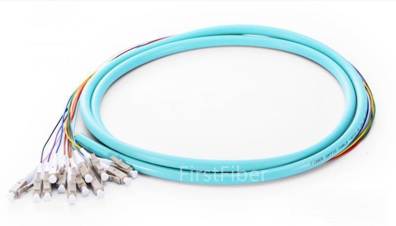 12 Fibers Pigtail LC OM3 50/125 Multimode OM3 Bunch 12 core Fiber Optic Pigtail - 0.9mm Sub Cables