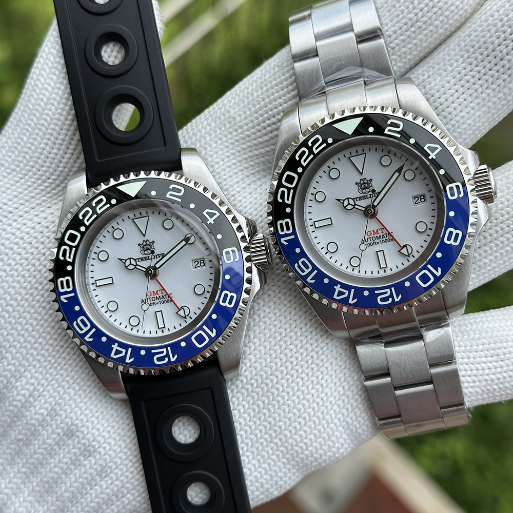 STEELDIVE Official SD1964GMT White Dial Ceramic Bezel Insert Sapphire Glass 1000M Waterproof NH34 Dive Watch