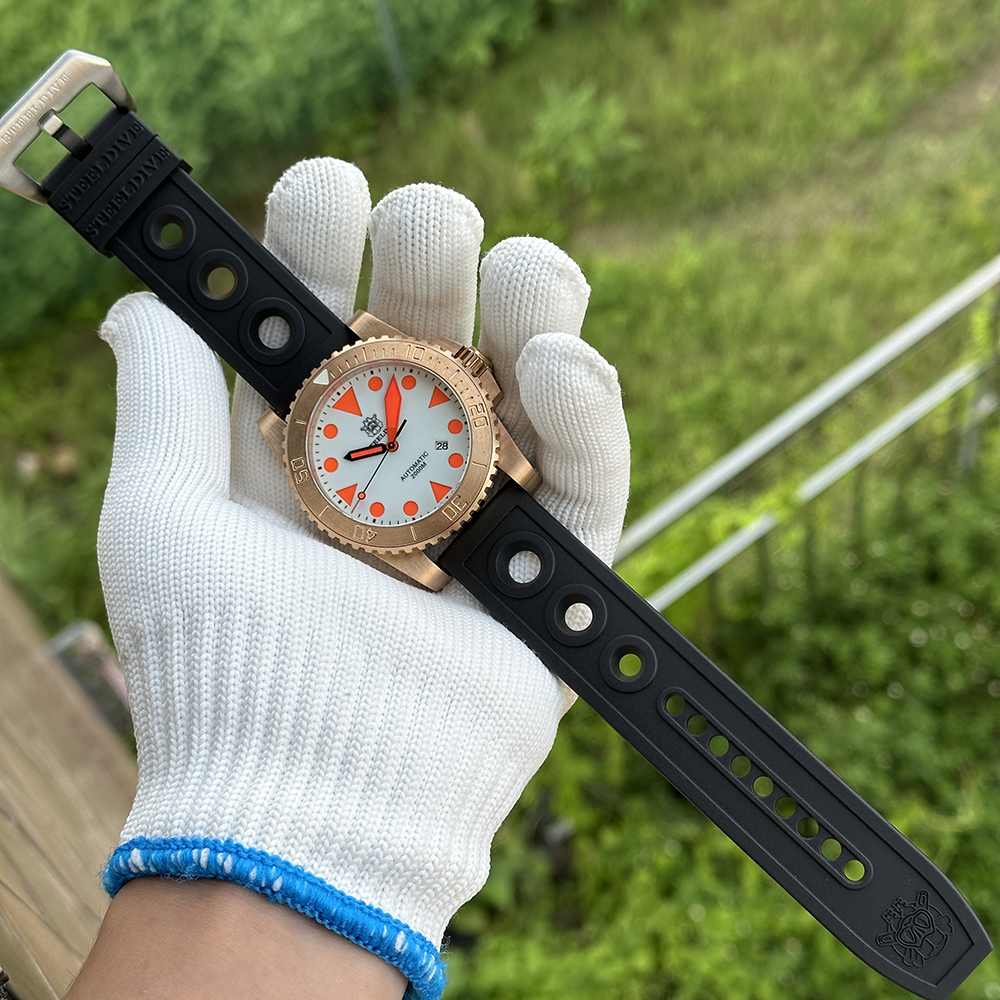 STEELDIVE Official SD1987S White Dial Orange Luminous 46.5MM Solid Bronze Case Sapphire Glass Mens NH35 Automatic Dive Watch