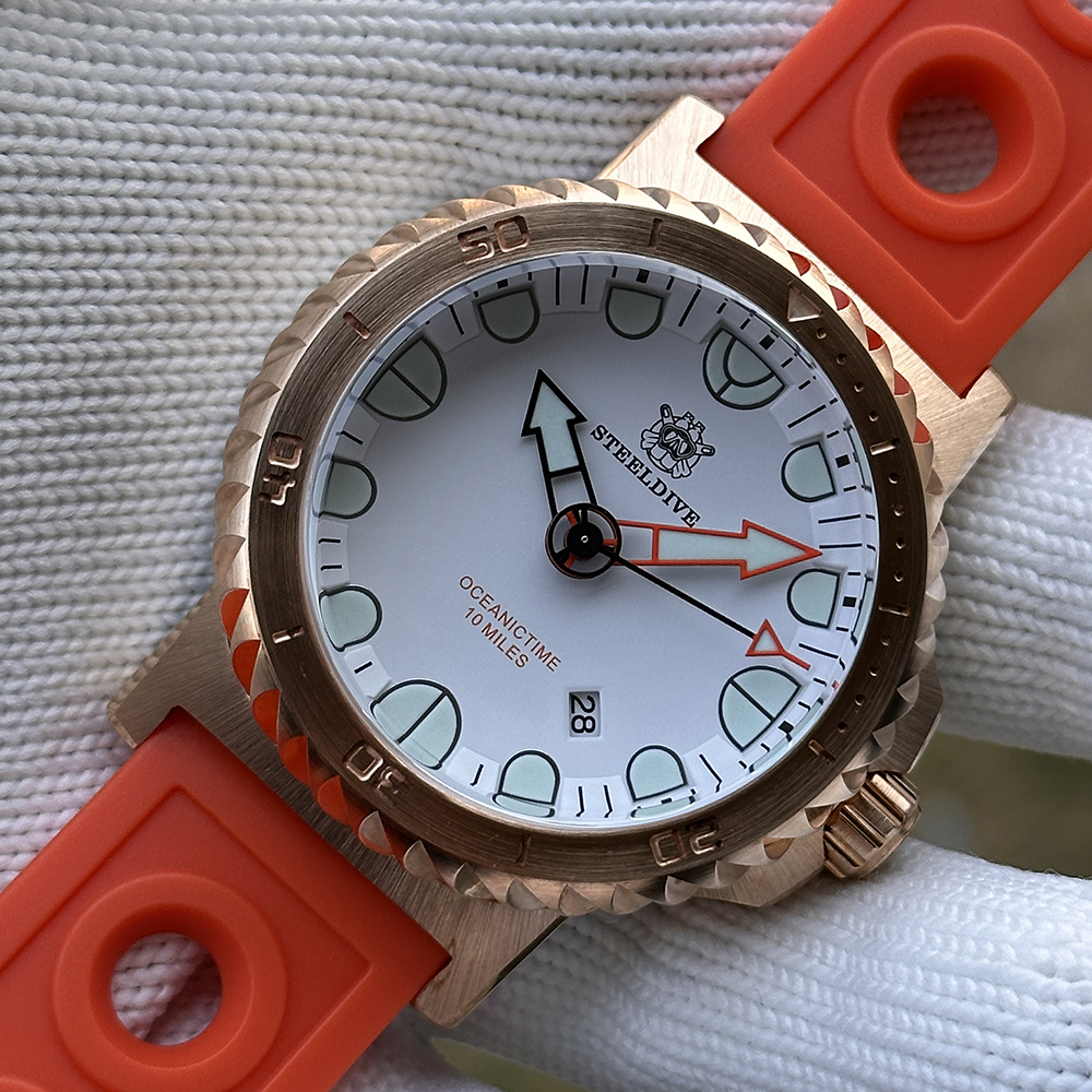 STEELDIVE Official SD1982S White Dial 56MM Solid Bronze Case NH35 Automatic Mens Sapphire Glass Dive Watch