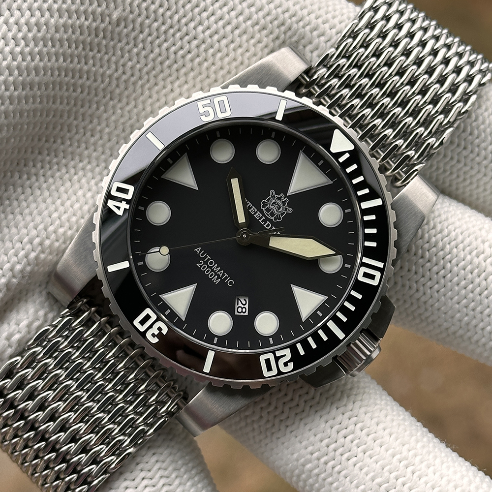 STEELDIVE OfficialSD1987 46.5MM Swiss BGW9 Blue Luminous Ceramic Bezel 2000M NH35 Dive Watch Men