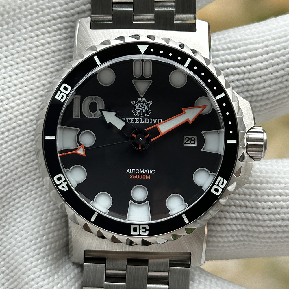 STEELDIVE Official SD1982H Date Function 46.5MM Sapphire Glass Ceramic Bezel NH35 Automatic Dive Watch