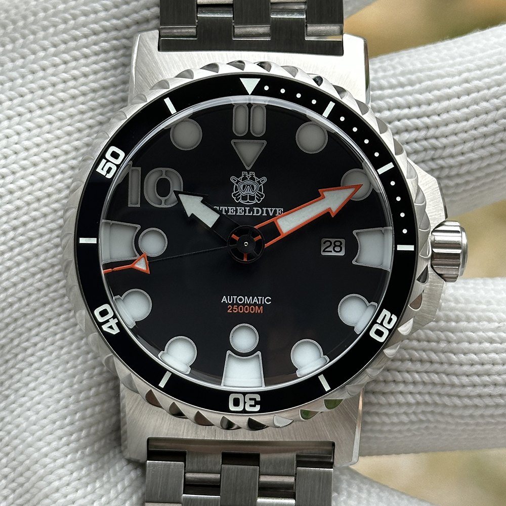 STEELDIVE Official SD1982H Date Function 46.5MM Sapphire Glass Ceramic Bezel NH35 Automatic Dive Watch