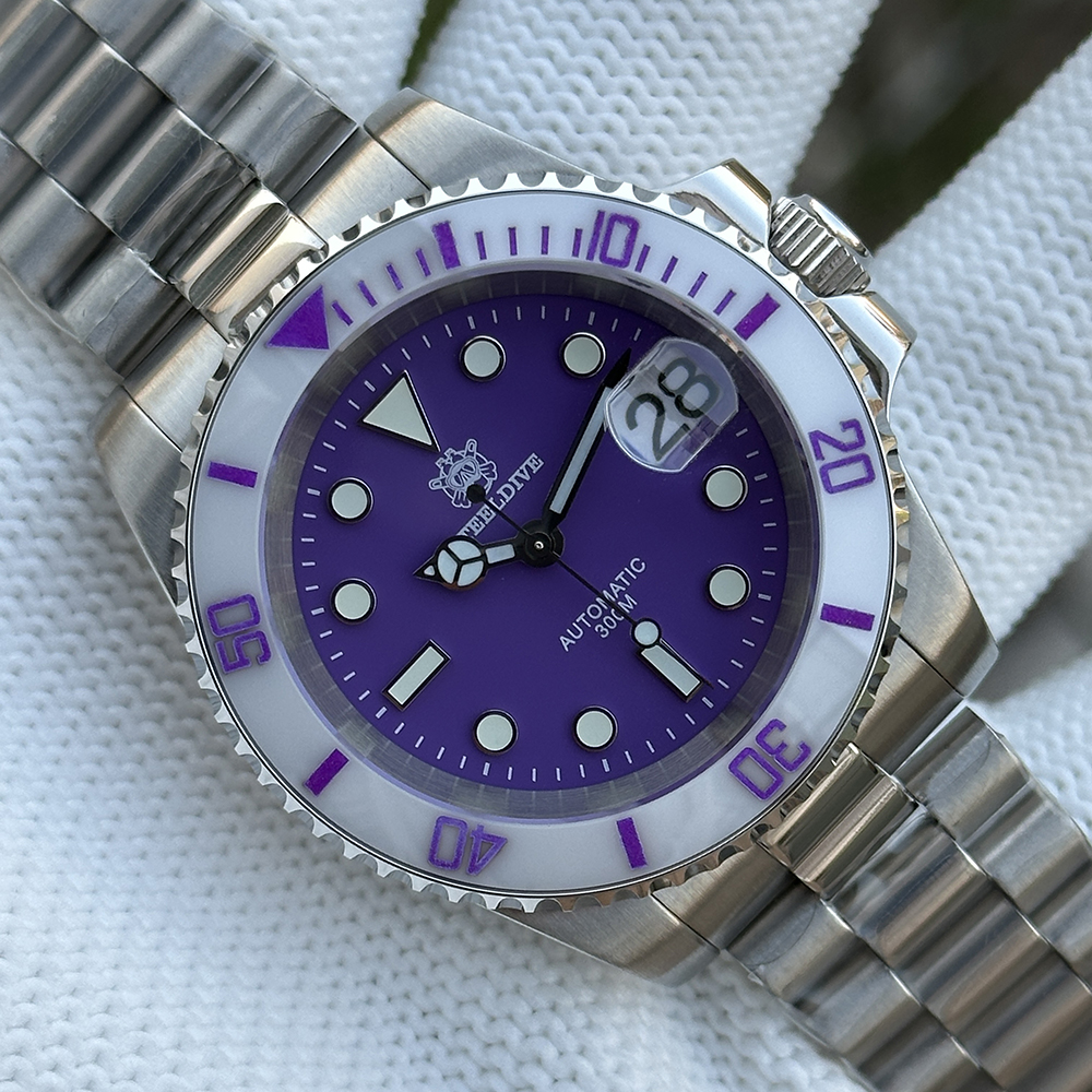 STEELDIVE Official SD1953C Purple Dial Two-tone Ceramic Bezel Insert 300M Waterproof Japan NH35 Automatic Dive Watch