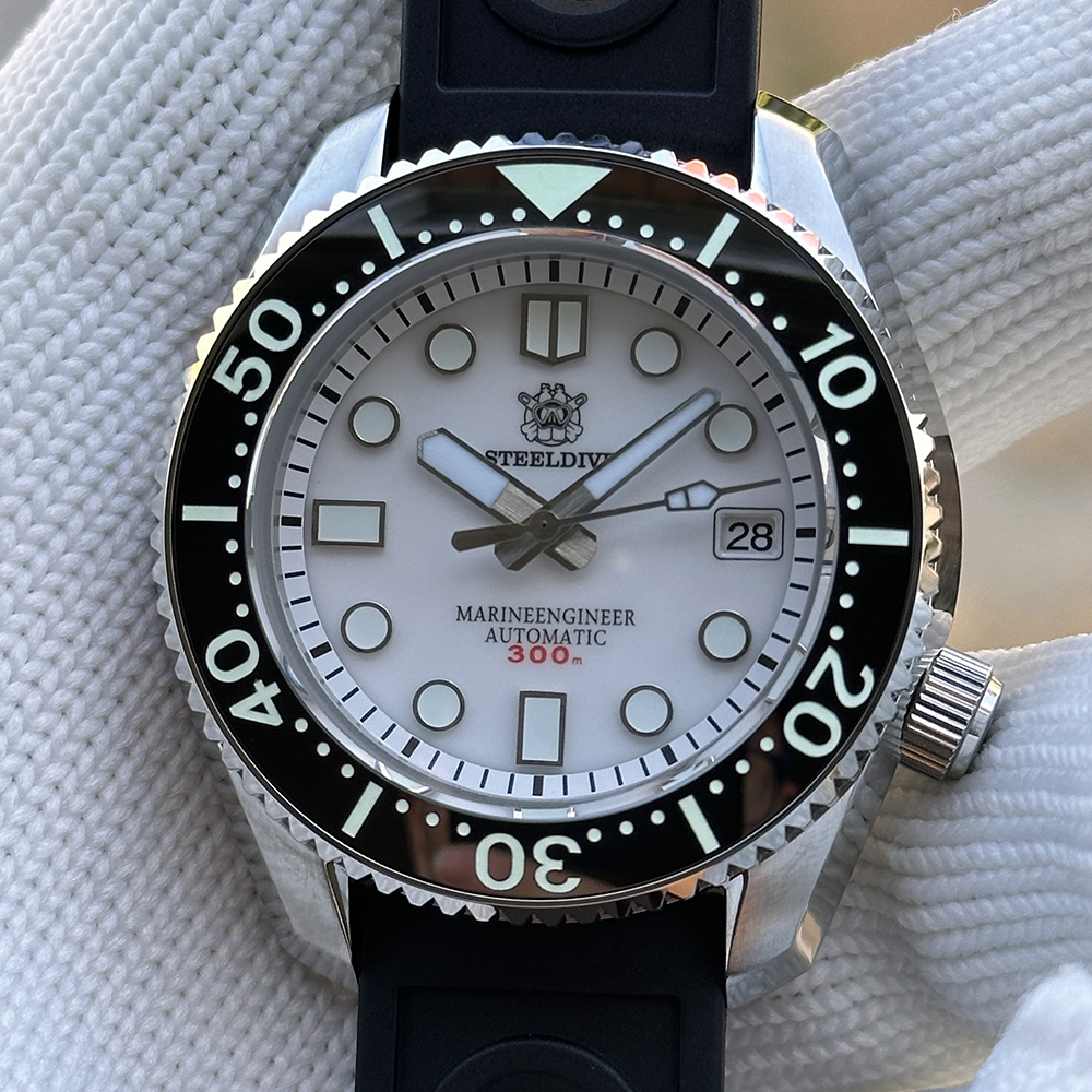 STEELDIVE Official SD1968 White Dial 44MM Ceramic Bezel 300M Waterproof NH35 Automatic Mens Dive Watch