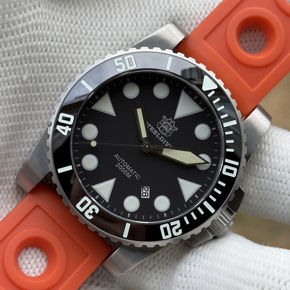 STEELDIVE OfficialSD1987 46.5MM Swiss BGW9 Blue Luminous Ceramic Bezel 2000M NH35 Dive Watch Men