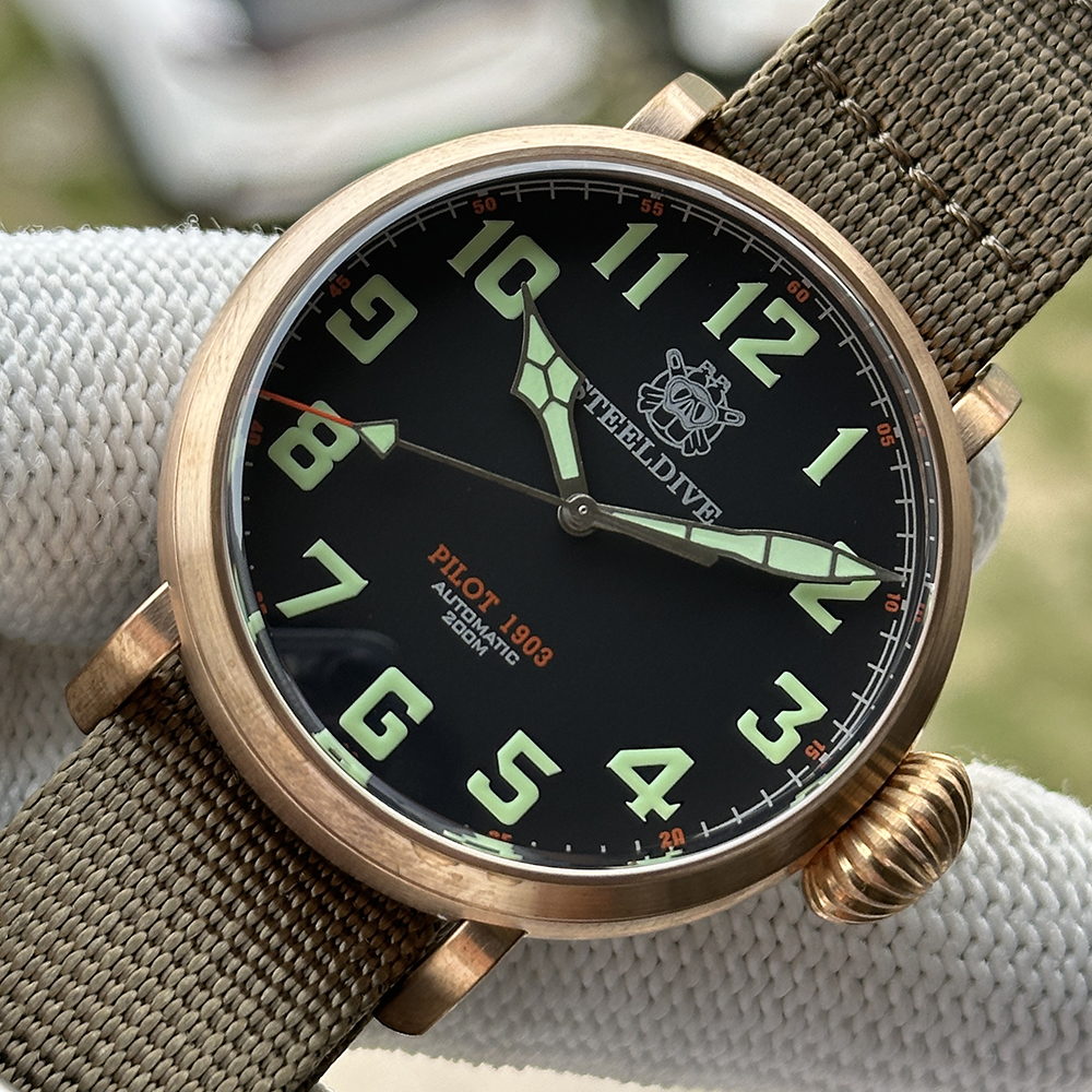 STEELDIVE Official SD1903S C3 Green Luminous 46.5MM Bronze Case 200M Waterproof NH35 Mends Automatic Dive Watch