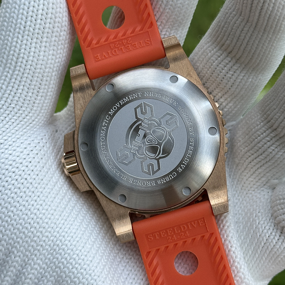 STEELDIVE Official SD1987S White Dial Orange Luminous 46.5MM Solid Bronze Case Sapphire Glass Mens NH35 Automatic Dive Watch