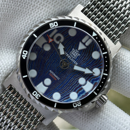 STEELDIVE Official SD1982T Titanium Damascus Dial Super Luminous 46.5MM Overs Size Thick Case NH35 Automatic Dive Watch For Men