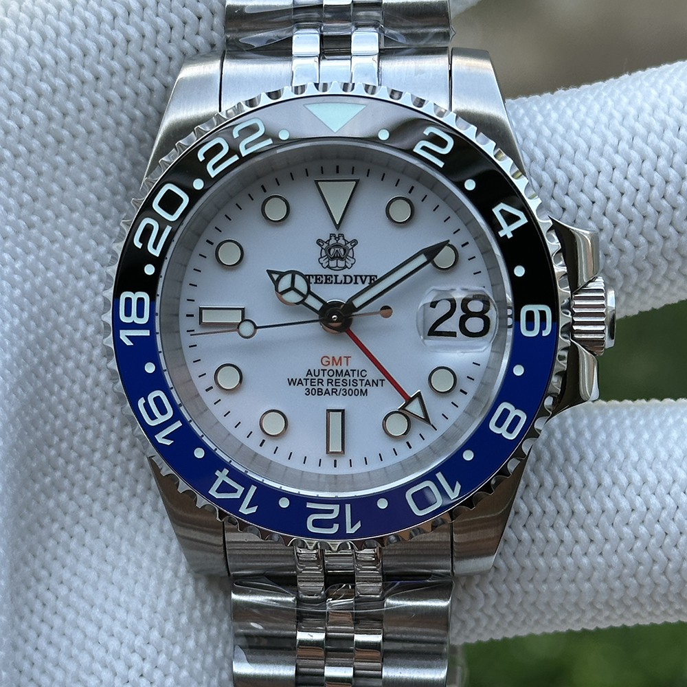 STEELDIVE Official SD1993 White Dial Sapphire Glass Japan NH34 GMT 300M Auatomtic Mens Dive Watch