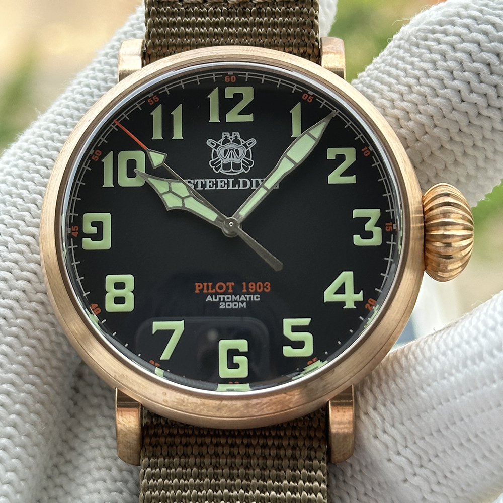 STEELDIVE Official SD1903S C3 Green Luminous 46.5MM Bronze Case