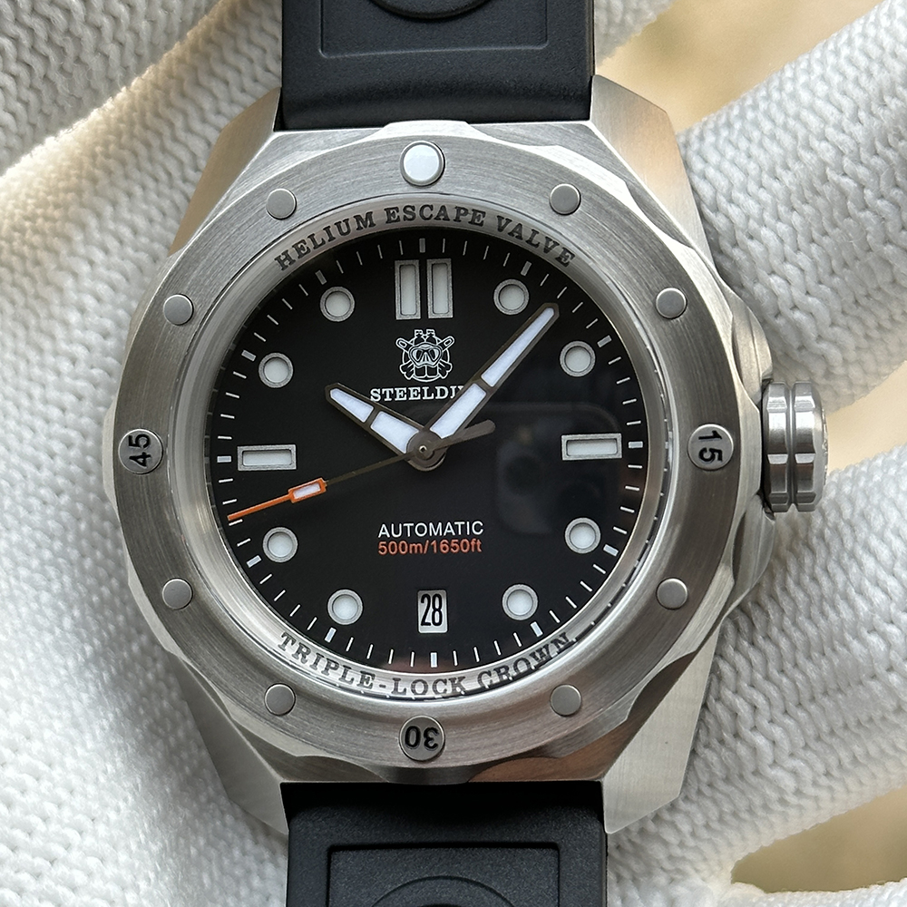 STEELDIVE Official SD1960 New Arrival 45MM Case 500M Waterproof Black Dial NH35 Automatic Mens Dive Watch Sapphire Glass