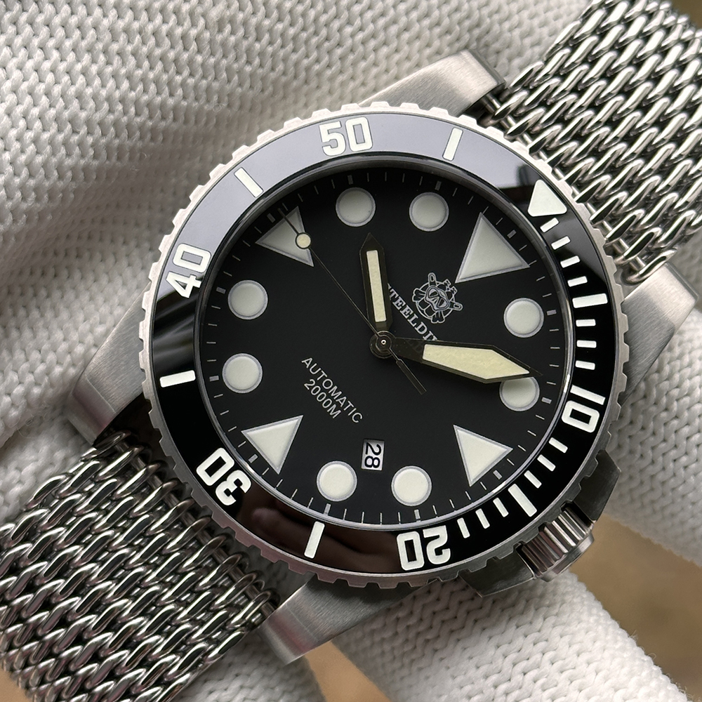 STEELDIVE OfficialSD1987 46.5MM Swiss BGW9 Blue Luminous Ceramic Bezel 2000M NH35 Dive Watch Men