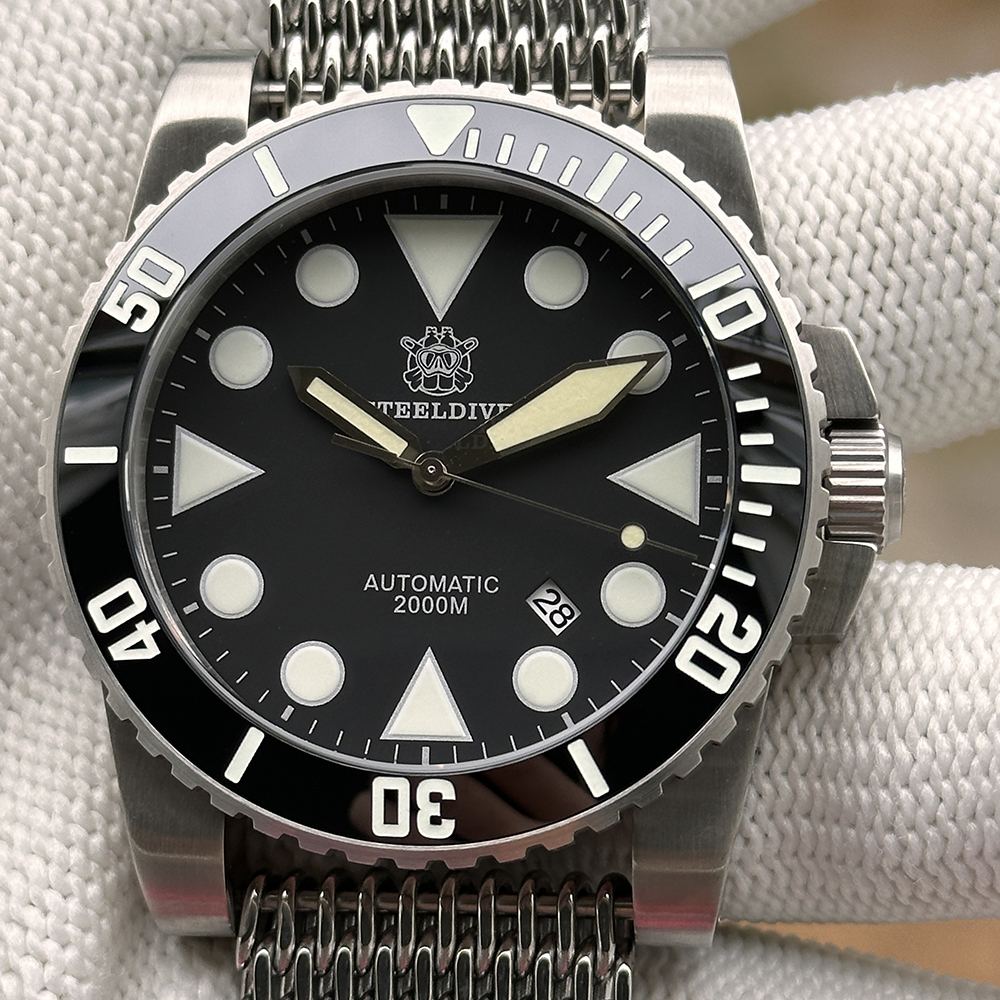 STEELDIVE OfficialSD1987 46.5MM Swiss BGW9 Blue Luminous Ceramic Bezel 2000M NH35 Dive Watch Men