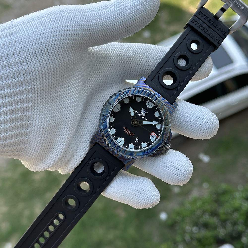 STEELDIVE Official SD1982Y 46.5MM Titanium Damascus Unique Design NH35 Automatic Dive Watch Sapphire Glass