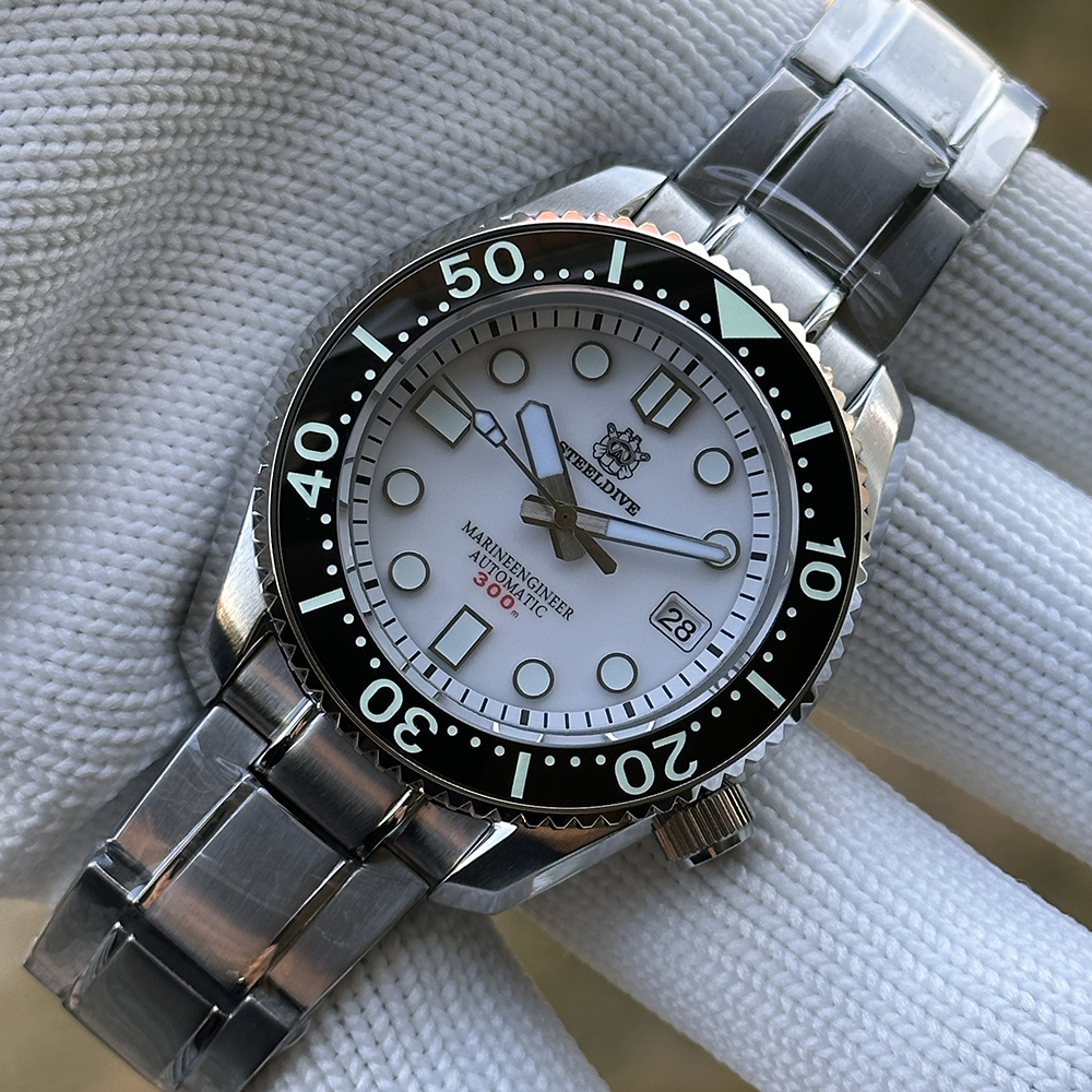STEELDIVE Official SD1968 White Dial 44MM Ceramic Bezel 300M Waterproof NH35 Automatic Mens Dive Watch