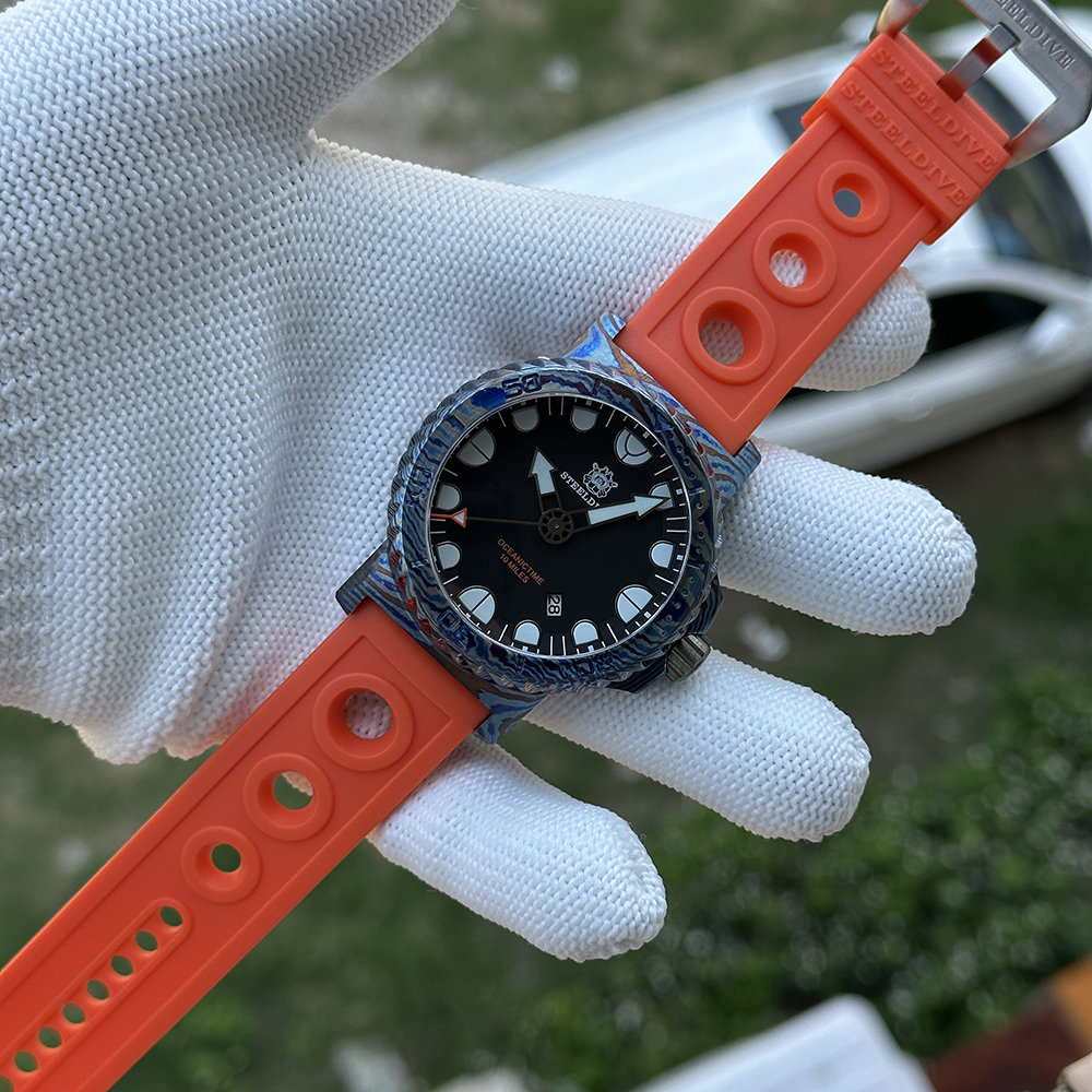 STEELDIVE Official SD1982Y 46.5MM Titanium Damascus Unique Design NH35 Automatic Dive Watch Sapphire Glass