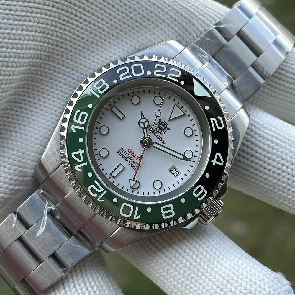 STEELDIVE Official SD1964GMT White Dial Ceramic Bezel Insert Sapphire Glass 1000M Waterproof NH34 Dive Watch